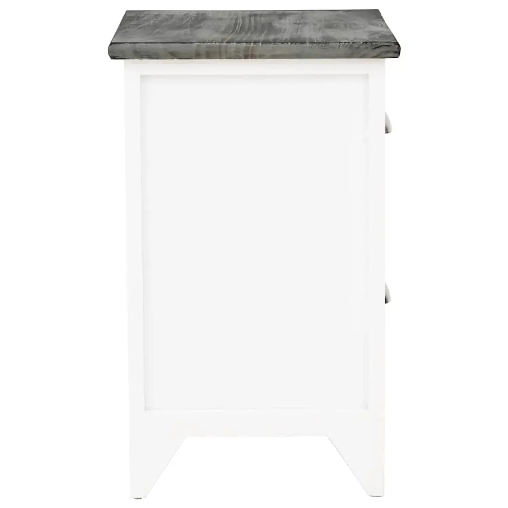 Bedside Table Paulownia Wood 38 x 28 x 45 cm Grey White 2 Drawer Nightstand Storage Cabinet