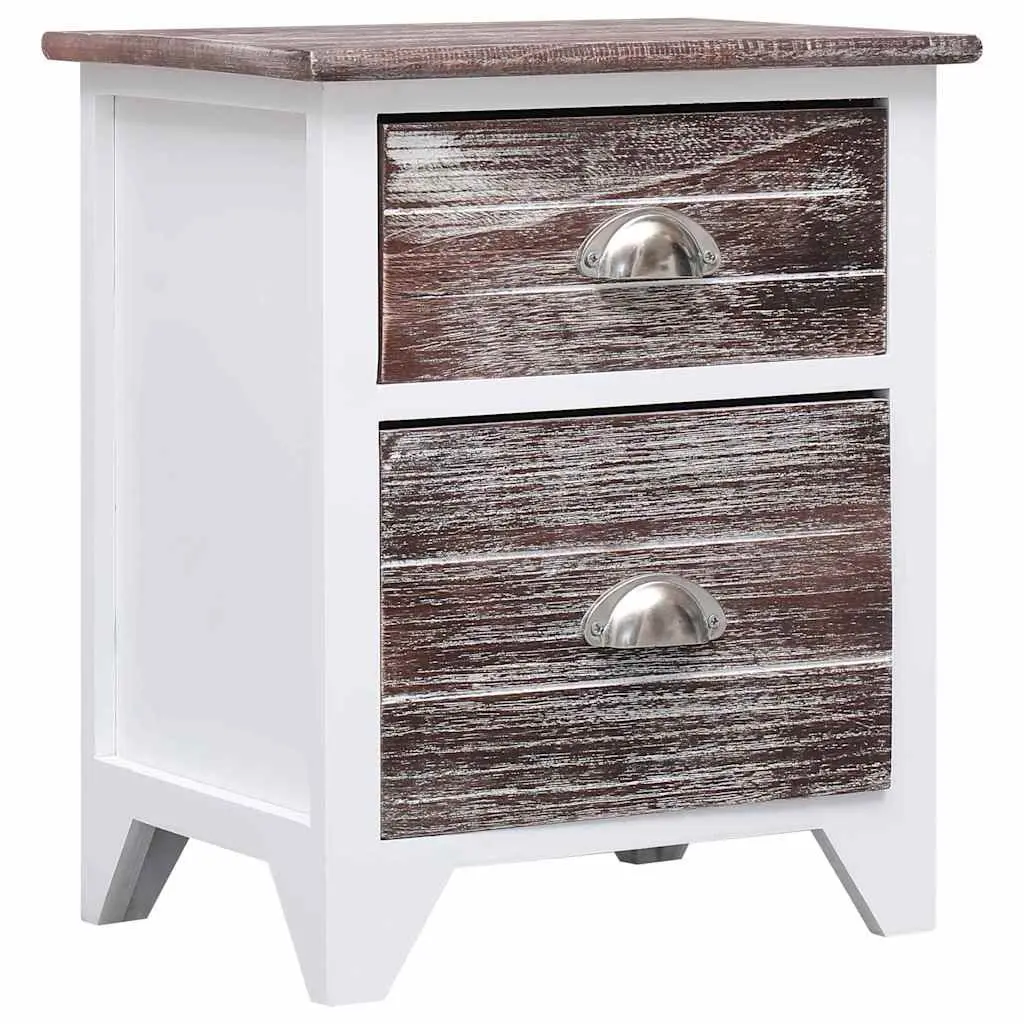 Bedside Table Wooden 2 Drawer Compact Brown White