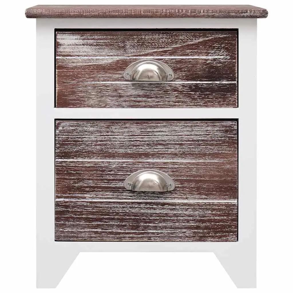 Bedside Table Wooden 2 Drawer Compact Brown White