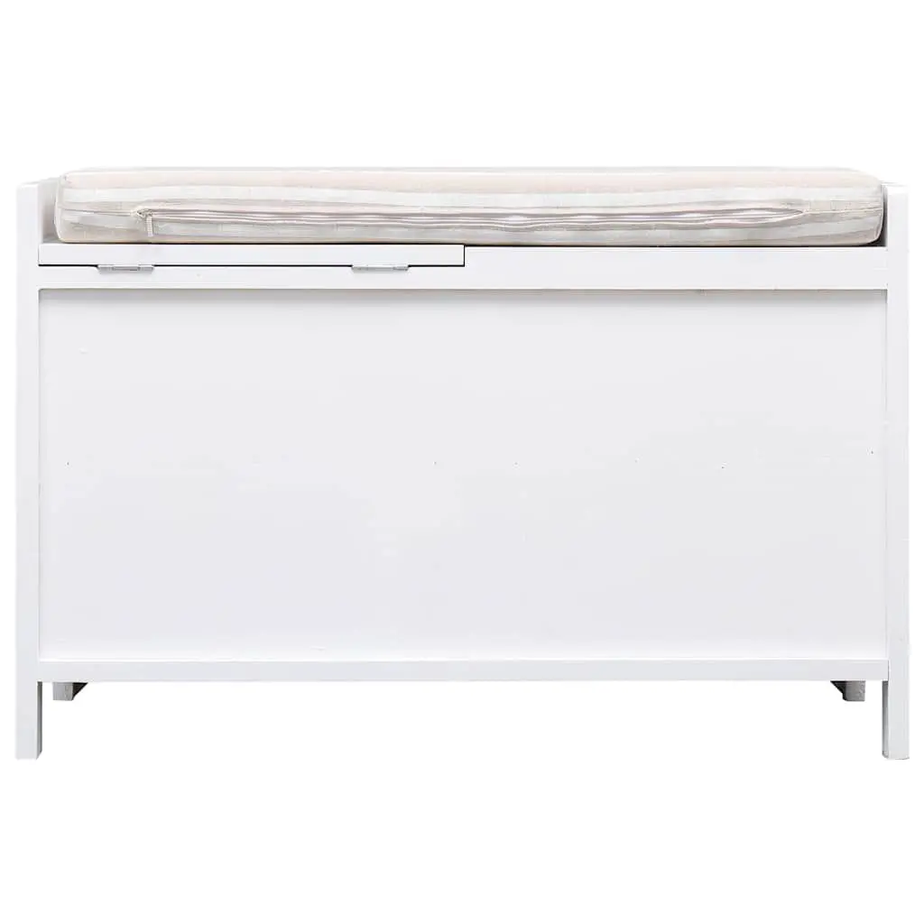 Hall Bench Storage Paulownia Wood White Cushion 2 Drawers 1 Door