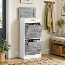 Practical Grey Wooden Shoe Cabinet for Entryway Use