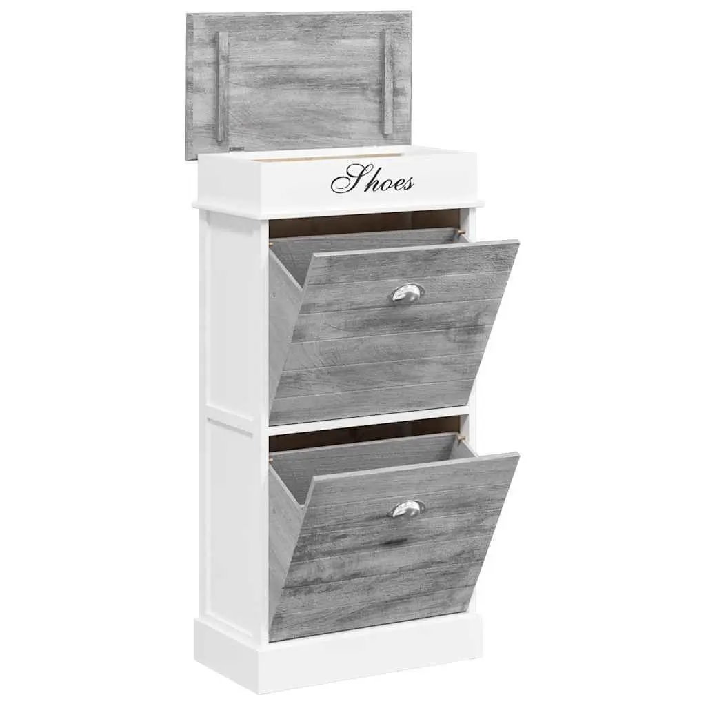 Grey Wooden Shoe Cabinet for Entryway Use