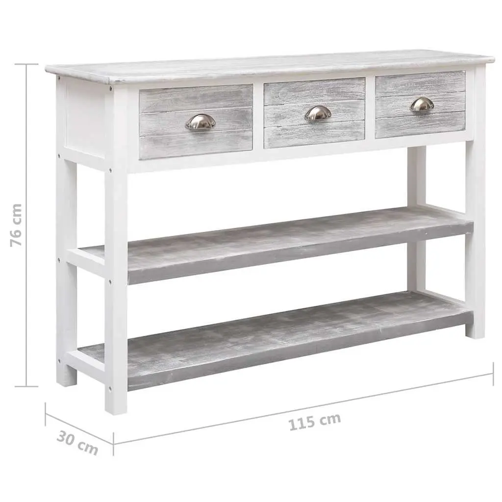 Wooden Sideboard Grey Storage Cabinet 3 Drawers 2 Shelves Console Table