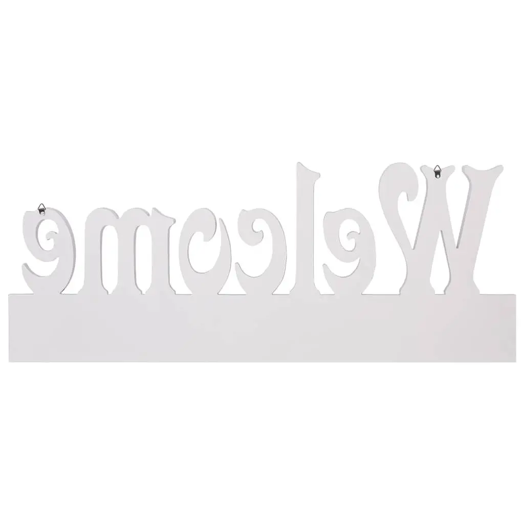 Wall Mounted Coat Rack MDF White 74 x 29.5 cm with Welcome Lettering and 5 Copper Hooks