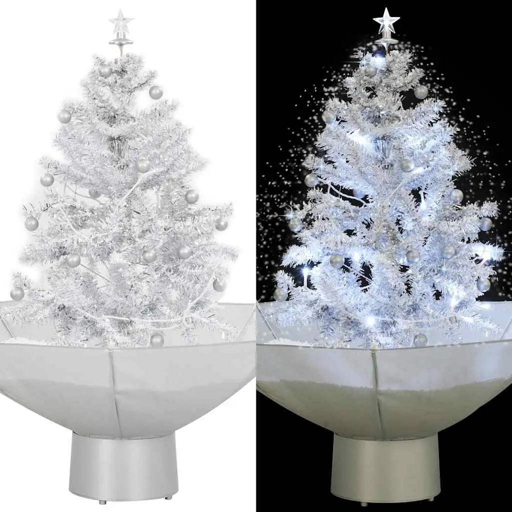 Snowing Christmas Tree Electric 75cm White with Lights Baubles Ornaments Umbrella Base