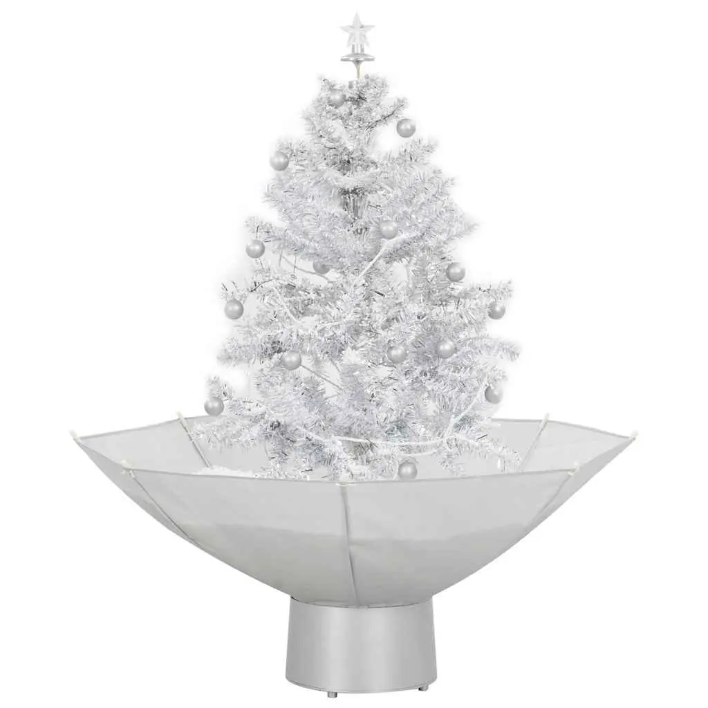 Snowing Christmas Tree Electric 75cm White with Lights Baubles Ornaments Umbrella Base
