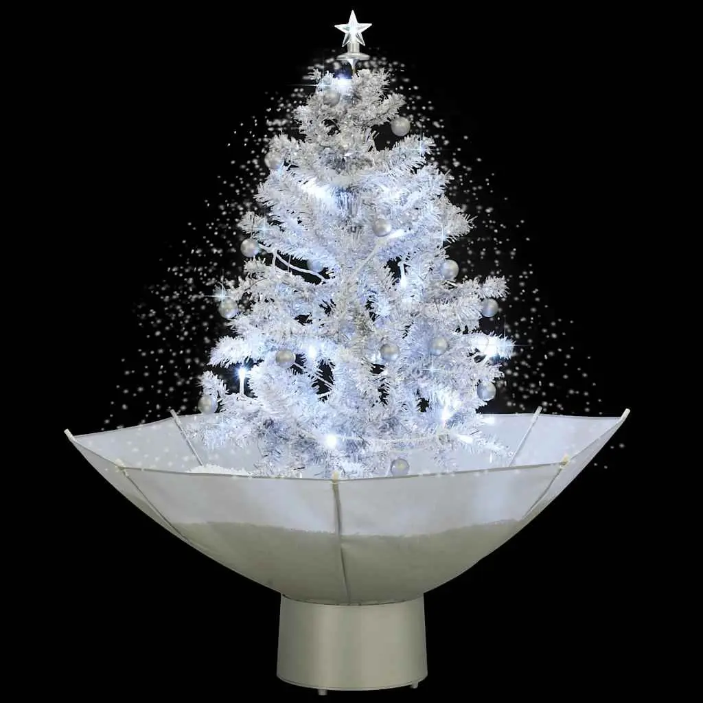 Snowing Christmas Tree Electric 75cm White with Lights Baubles Ornaments Umbrella Base
