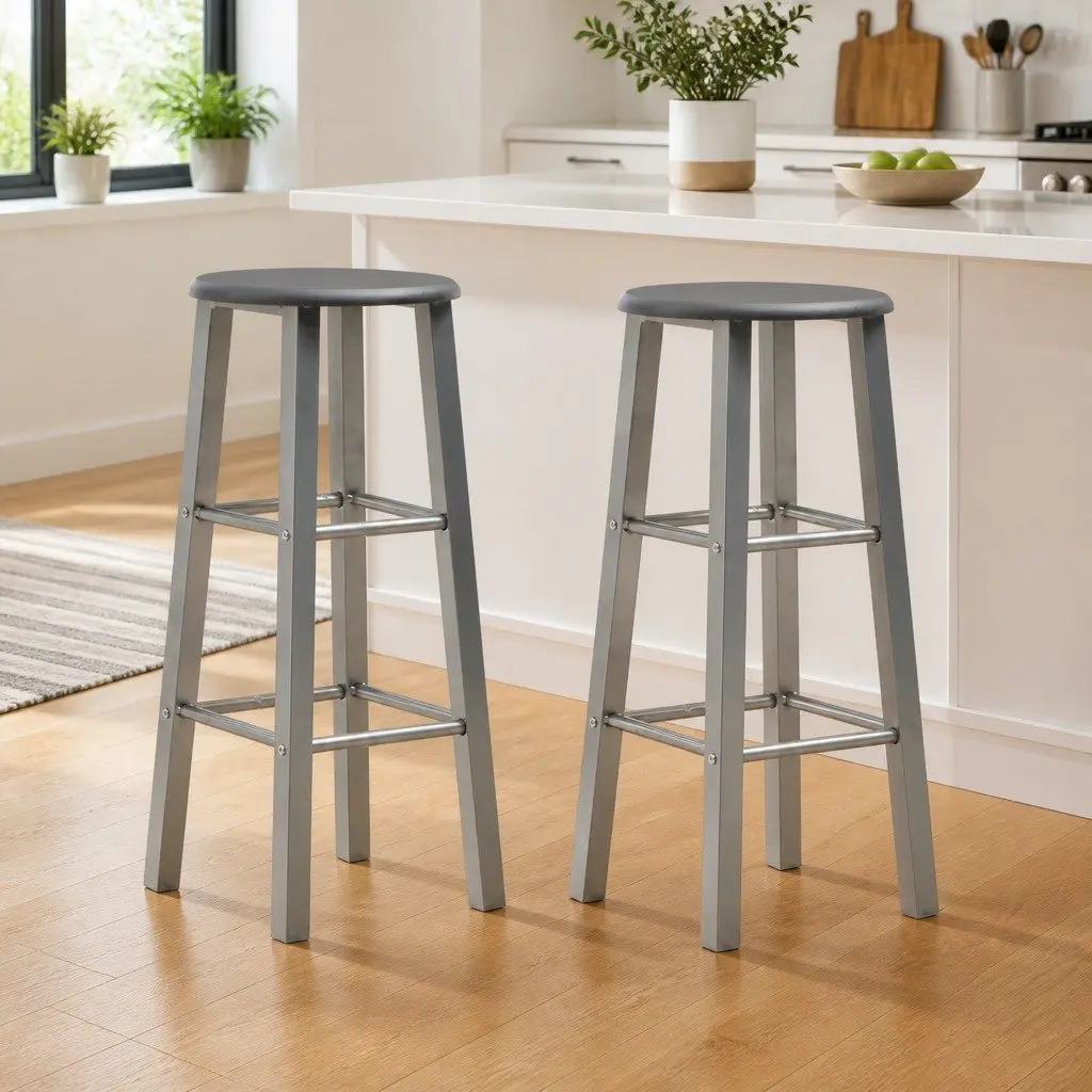 Bar Stools MDF and Steel Anthracite Set of 2