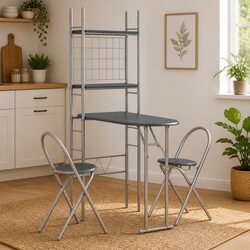 Practical 3 Piece Folding Dining Set with Storage Rack