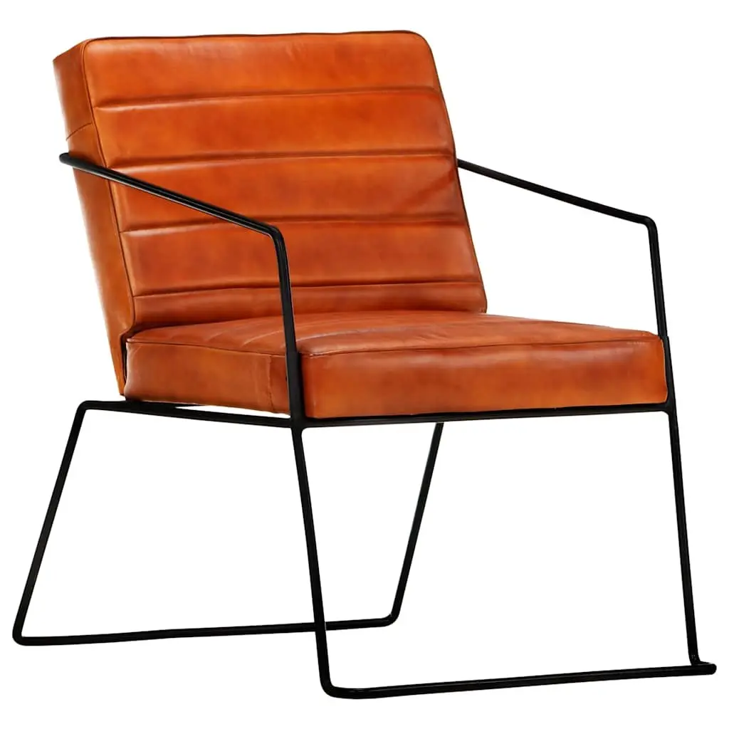 Real Leather Armchair Brown Lounge Chair Comfortable Reading Relaxing Living