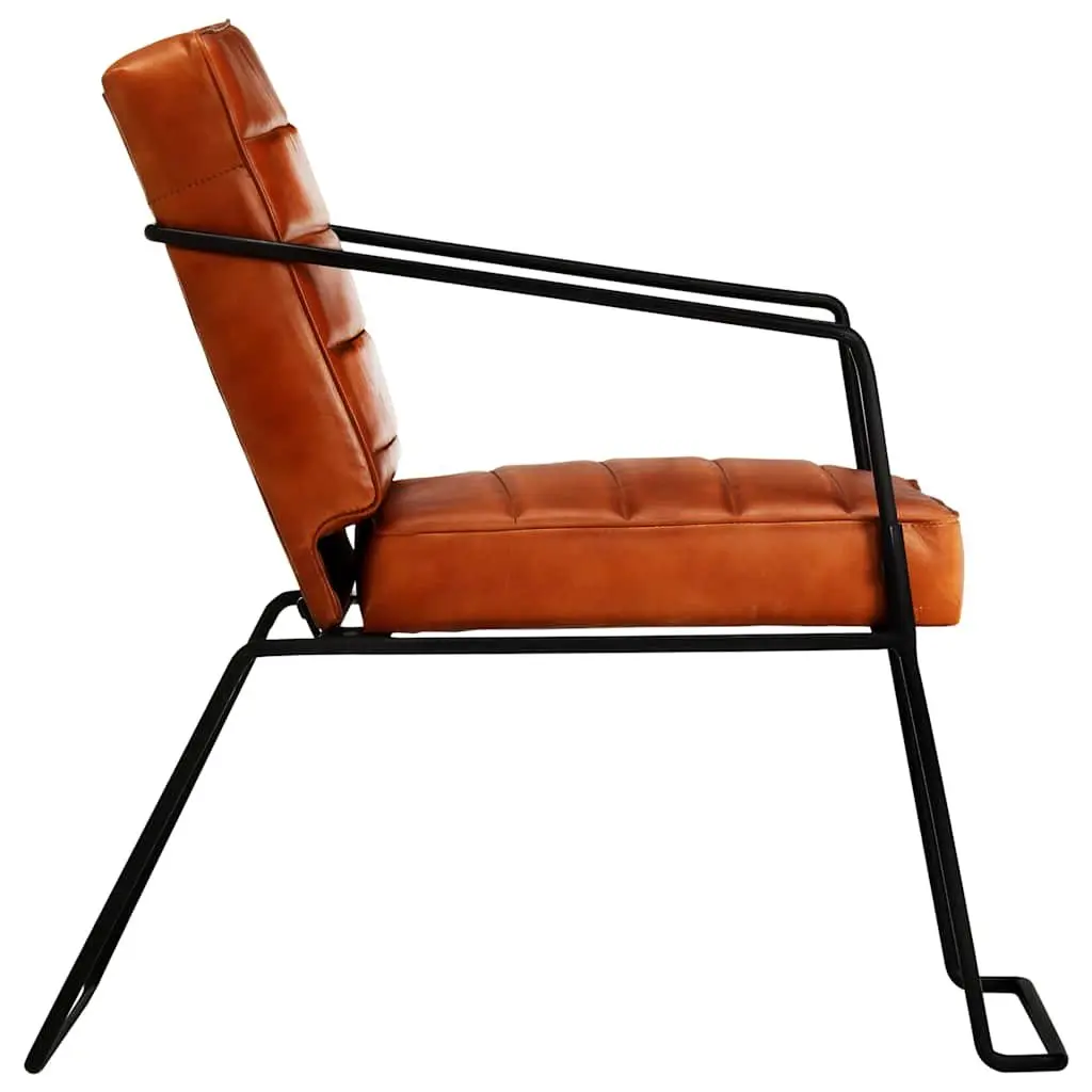 Real Leather Armchair Brown Lounge Chair Comfortable Reading Relaxing Living
