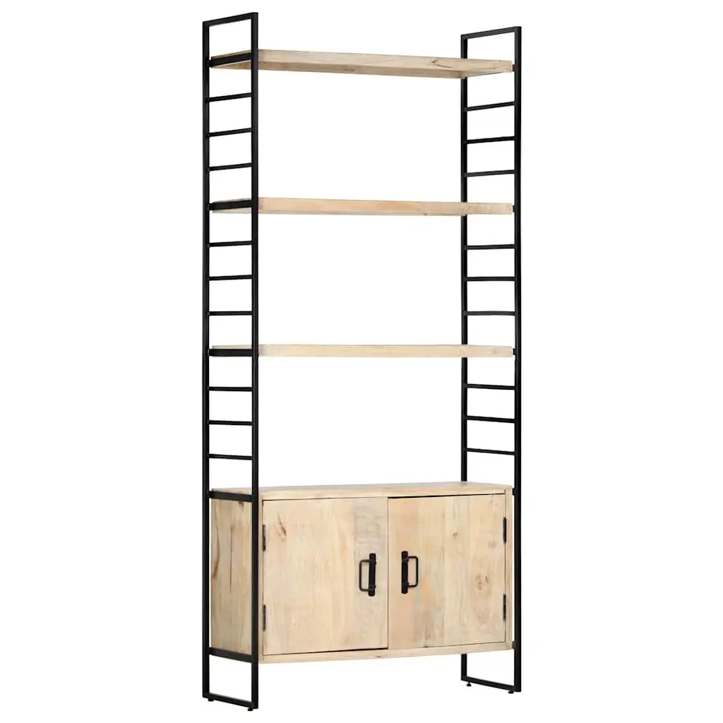 4 Shelf Mango Wood Bookcase Industrial Style Brown 80x30x180 cm Sturdy Iron Frame Storage Unit