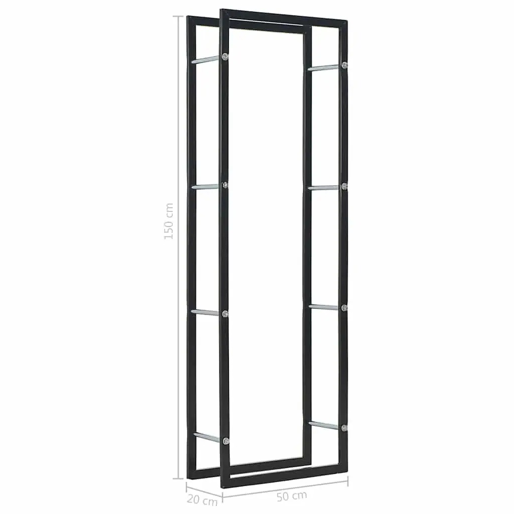 Firewood Rack Steel Heavy Duty Rectangular Black 50 x 20 x 150 cm
