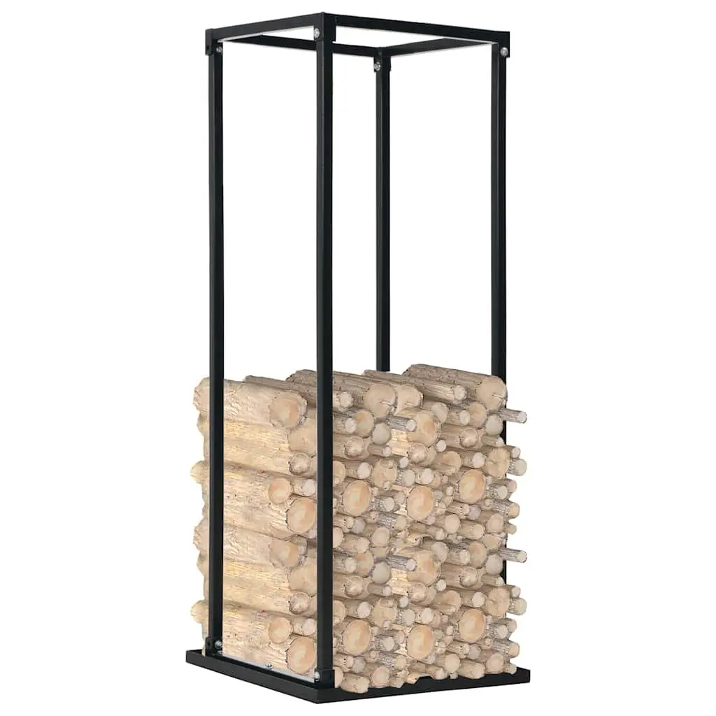 Firewood Rack Steel Rectangular Log Storage Stand Black 37 x 37 x 113 cm