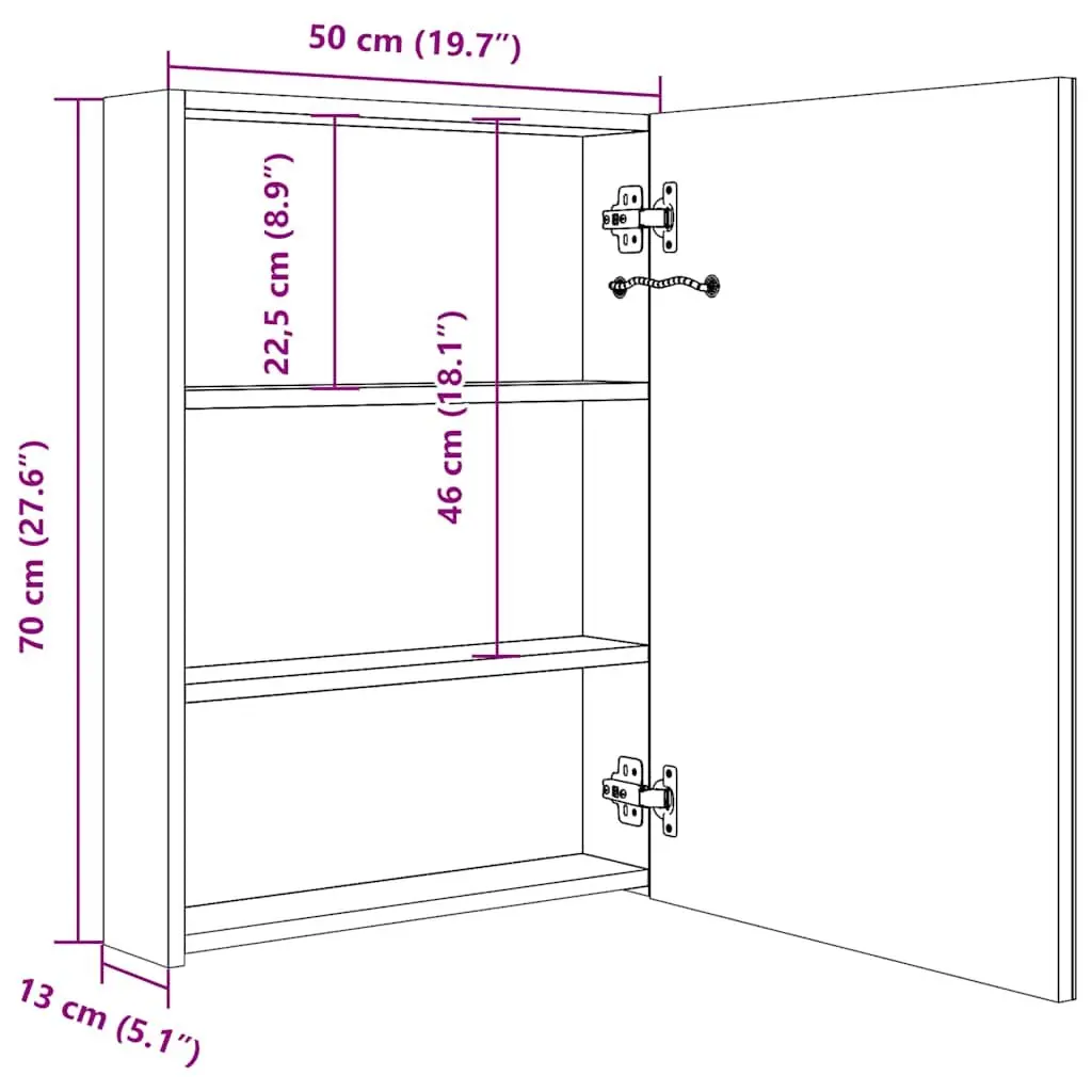 LED Bathroom Mirror Cabinet MDF 50x13x70cm Wall Mount White