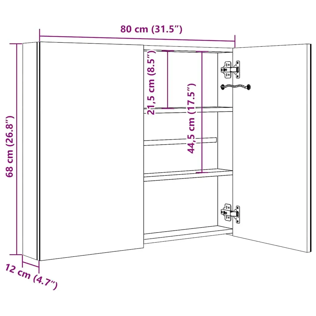 Wall Mounted Storage Cabinet LED Bathroom Vanity Mirror White 80x12.2x68cm