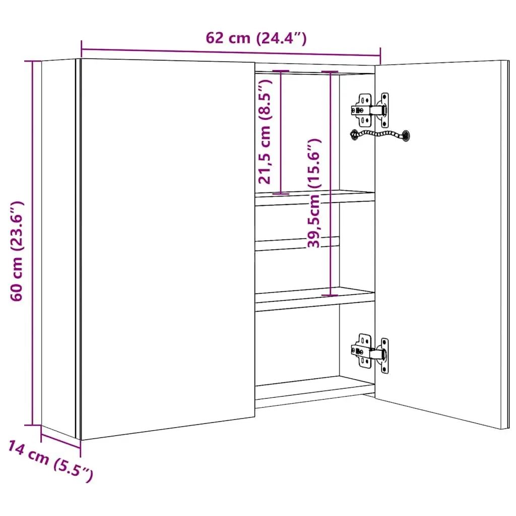 LED Bathroom Mirror Cabinet MDF 60x14x62cm Wall Mounted White