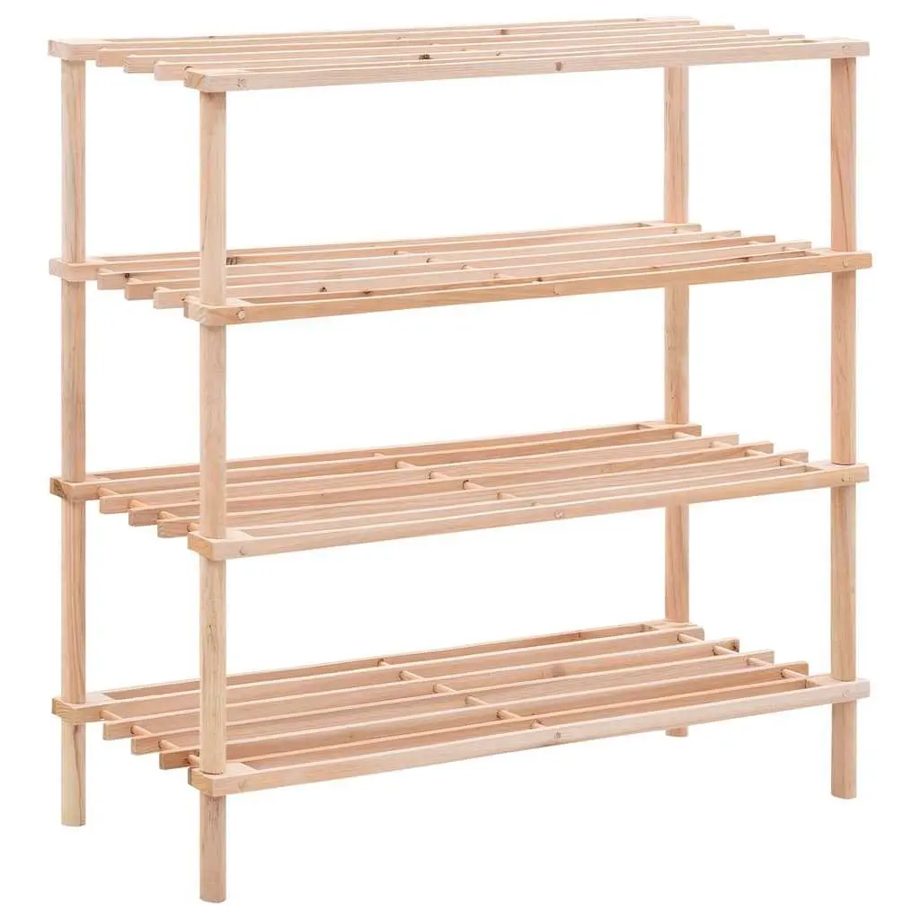 4-Tier Wooden Shoe Rack Solid Fir Wood Beige Entryway Shelf