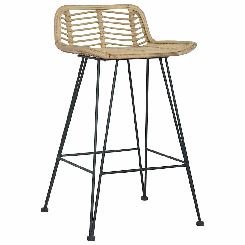 Bar Stools Rattan Seating Backrest Brown 2 Piece Rustic Counter Chairs