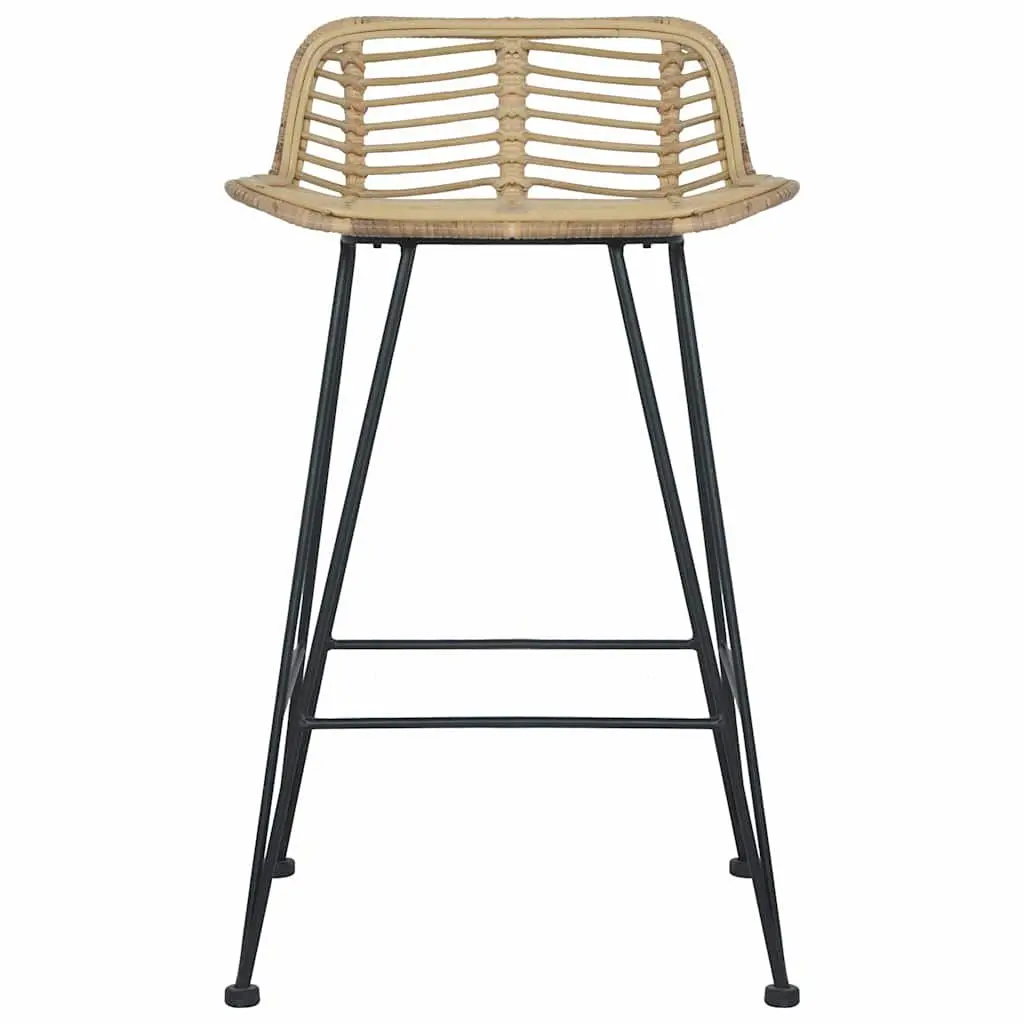 Bar Stools Rattan Seating Backrest Brown 2 Piece Rustic Counter Chairs