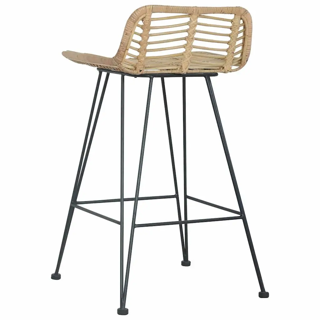 Bar Stools Rattan Seating Backrest Brown 2 Piece Rustic Counter Chairs