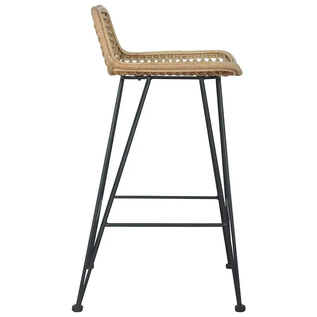 Bar Stools Rattan Seating Backrest Brown 2 Piece Rustic Counter Chairs