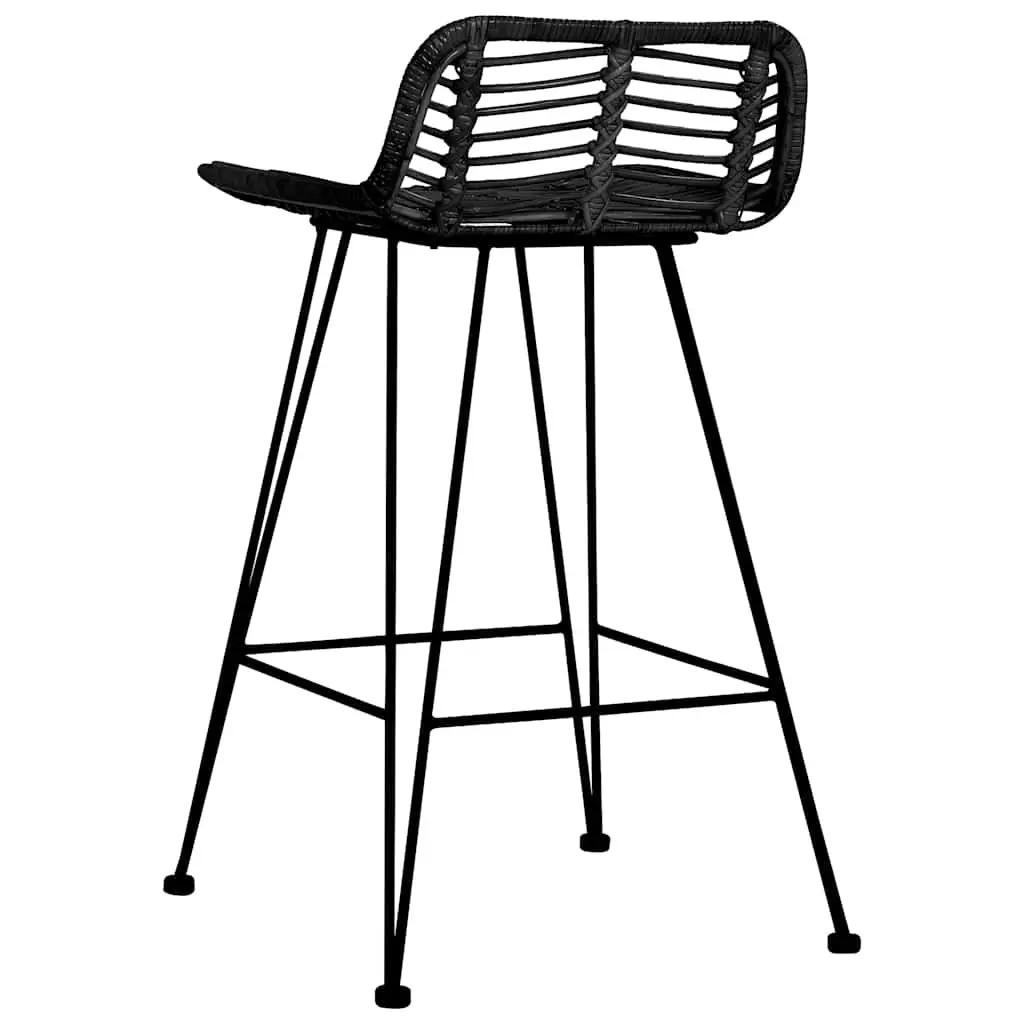 Bar Stools Set 2 pcs Black Rattan Seating Kitchen Counter Pub Chairs