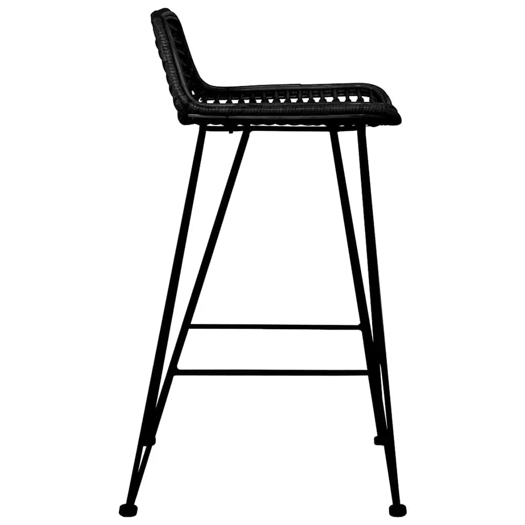 Bar Stools Set 2 pcs Black Rattan Seating Kitchen Counter Pub Chairs
