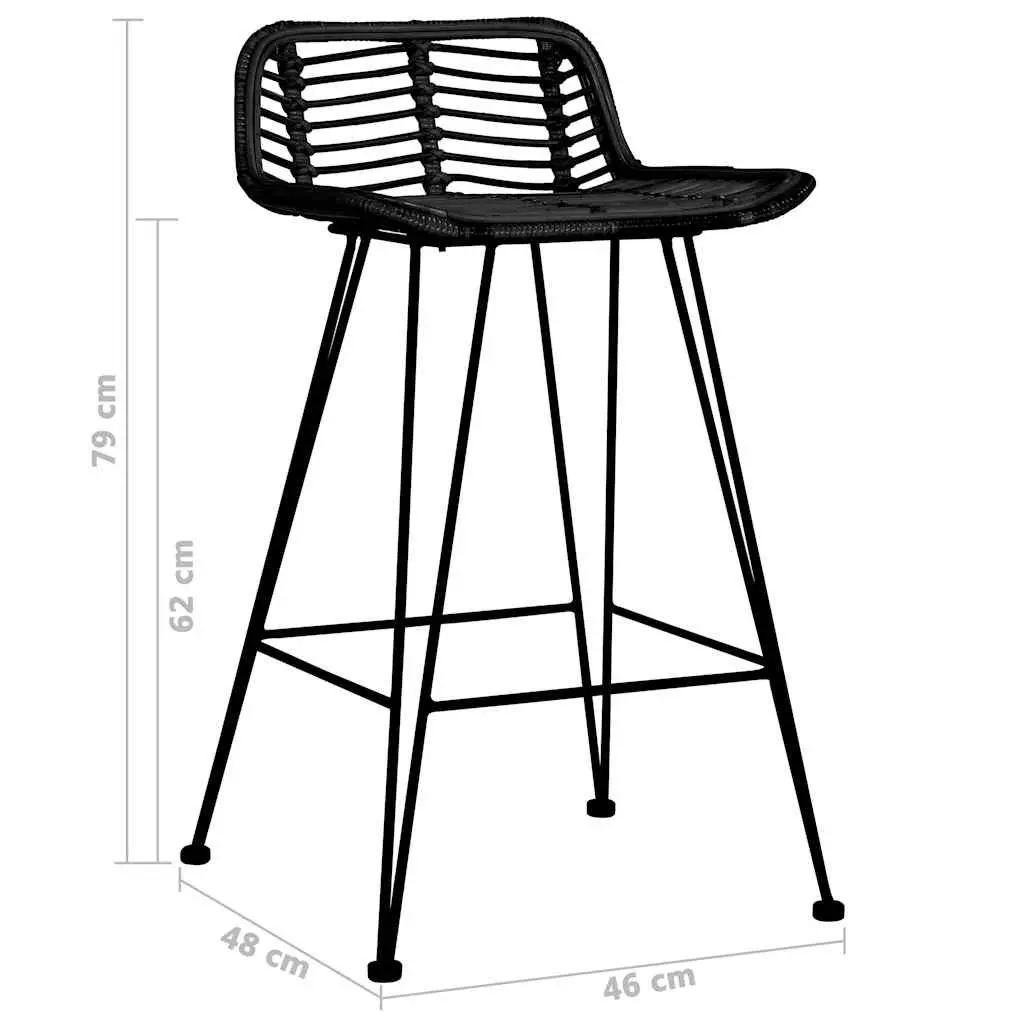 Bar Stools Set 2 pcs Black Rattan Seating Kitchen Counter Pub Chairs