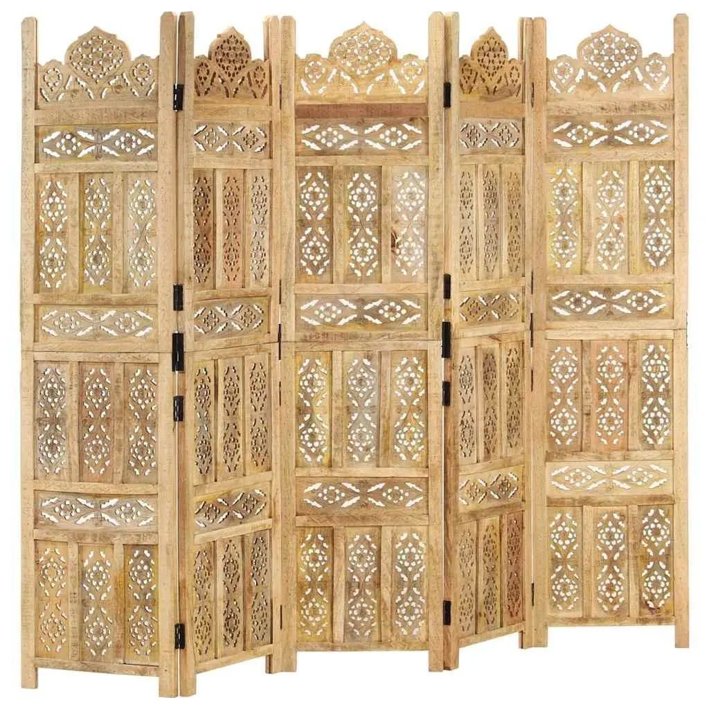 5-Panel Wooden Room Divider for Home Use