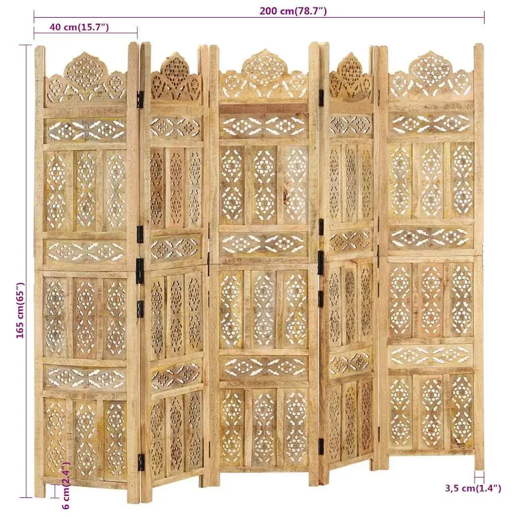 5-Panel Wooden Room Divider for Home Use