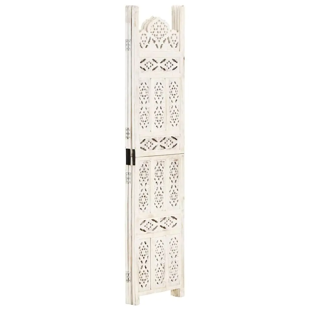 Folding Room Divider Hand Carved Solid Mango Wood 120x165 cm White 3 Panel
