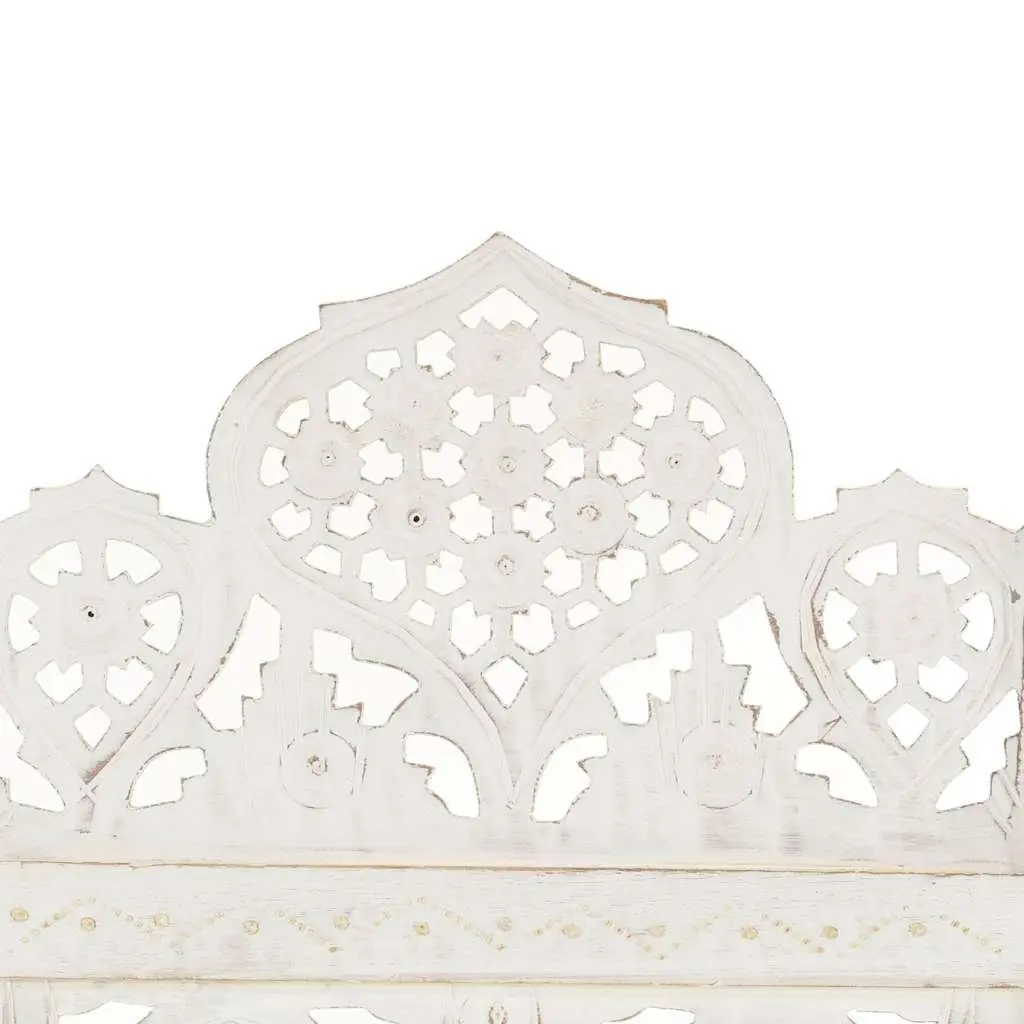 Folding Room Divider Hand Carved Solid Mango Wood 120x165 cm White 3 Panel