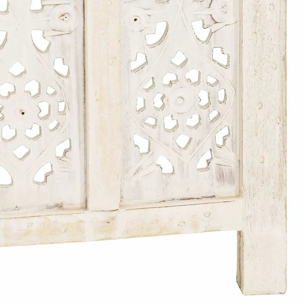 Folding Room Divider Hand Carved Solid Mango Wood 120x165 cm White 3 Panel