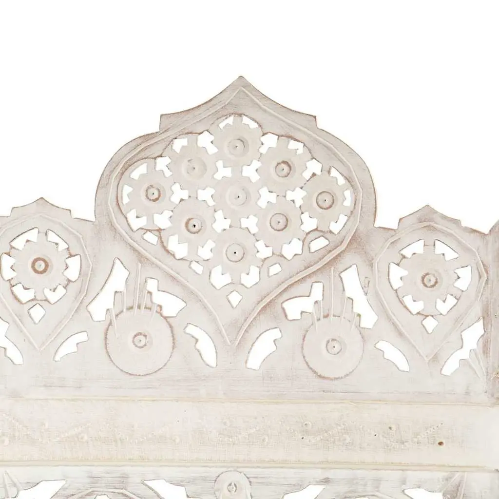 5-Panel Hand Carved Solid Mango Wood Room Divider Screen White Folding Privacy Partition