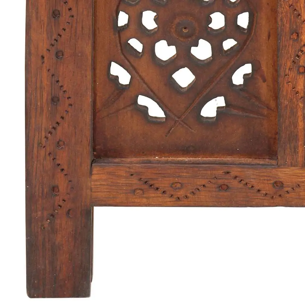 Room Divider Hand Carved 5-Panel Brown Wooden Privacy Screen Folding Space