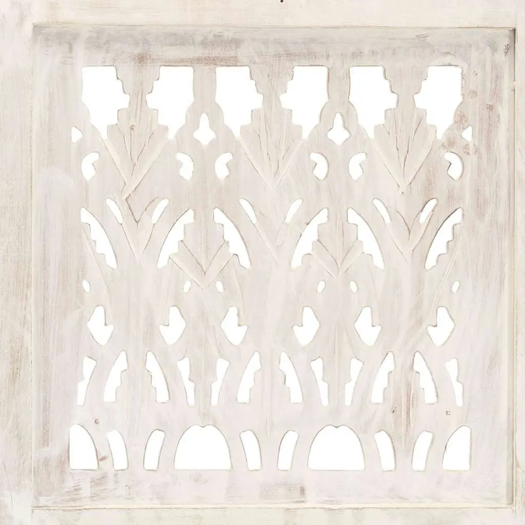 5-Panel Room Divider Hand Carved Wooden Folding Privacy Screen White 200x165 cm