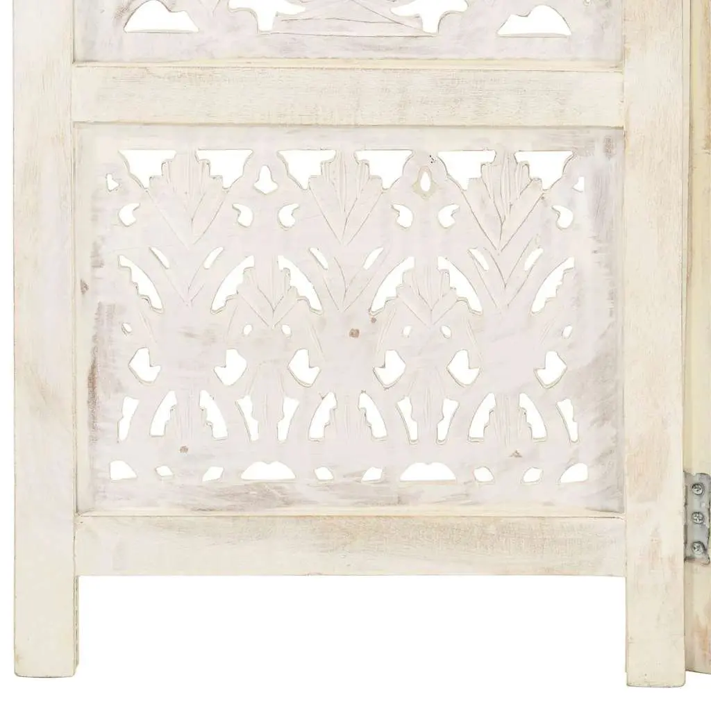 5-Panel Room Divider Hand Carved Wooden Folding Privacy Screen White 200x165 cm