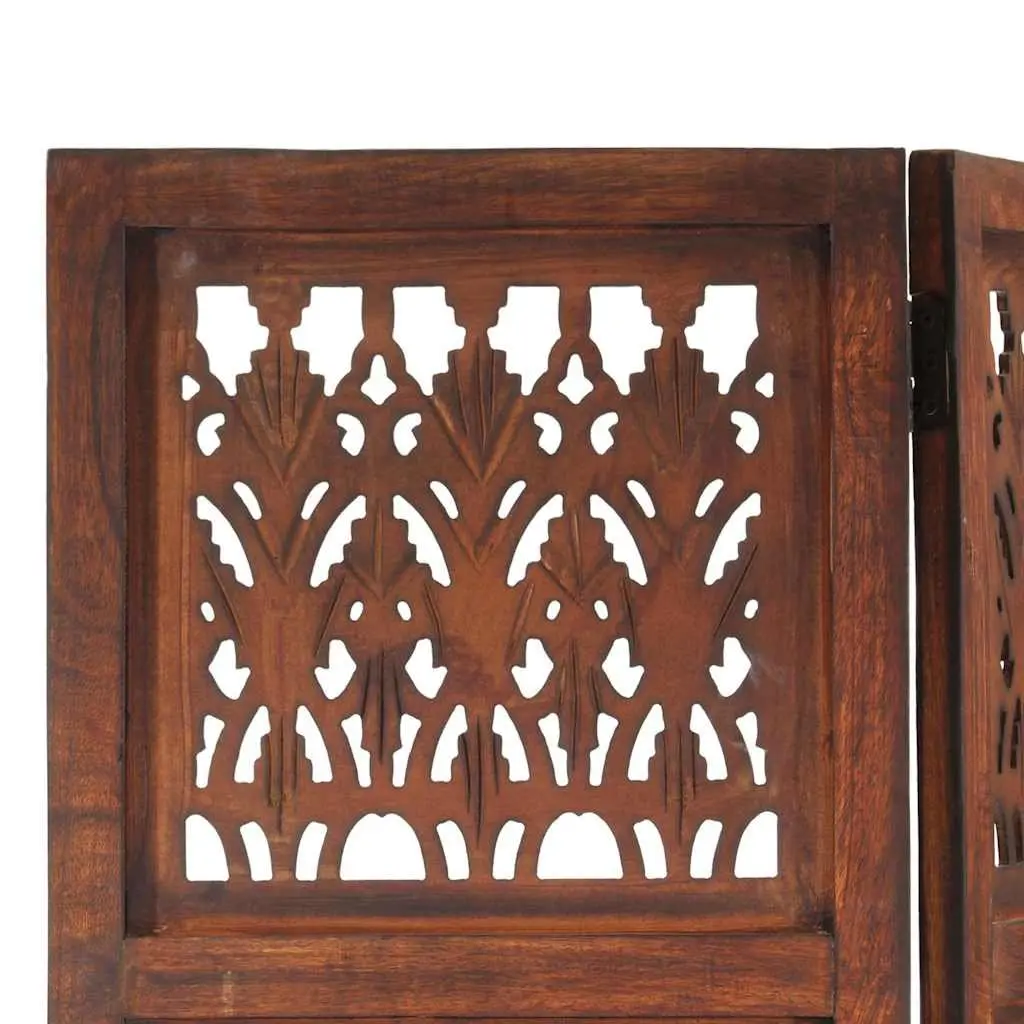 Hand Carved 3-Panel Room Divider Brown 120x165 cm Solid Wood Folding Screen