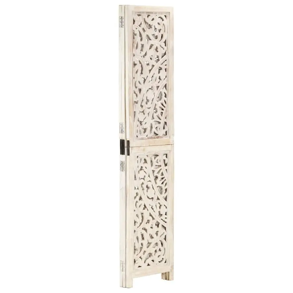3-Panel Hand Carved Wooden Room Divider Folding Privacy Screen 120x165cm White