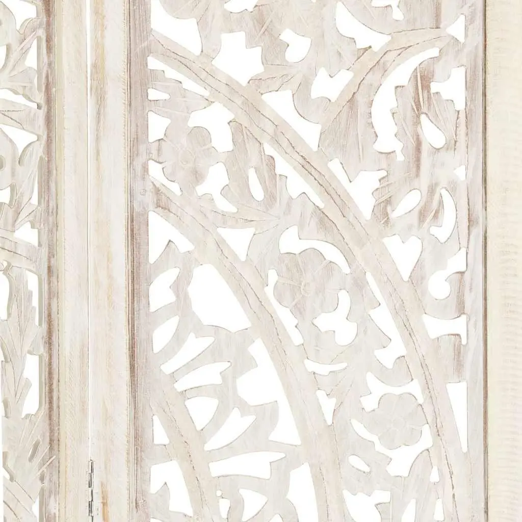 3-Panel Hand Carved Wooden Room Divider Folding Privacy Screen 120x165cm White