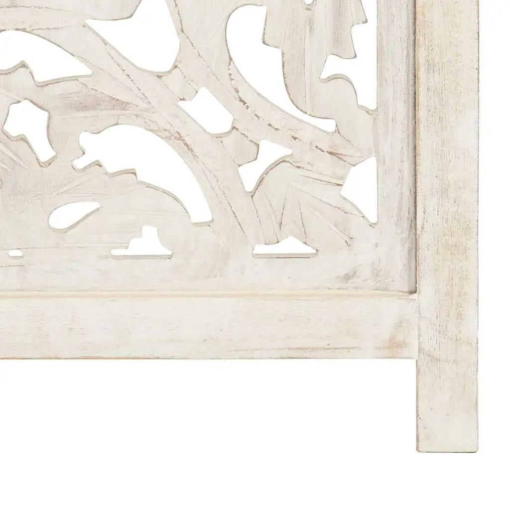 3-Panel Hand Carved Wooden Room Divider Folding Privacy Screen 120x165cm White