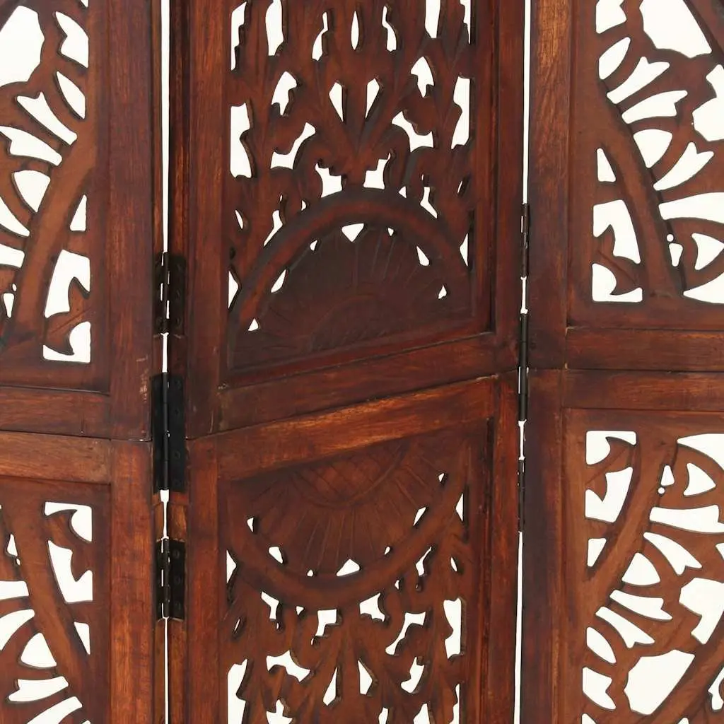 3 Panel Room Divider Hand Carved Solid Mango Wood Folding Privacy Screen Brown