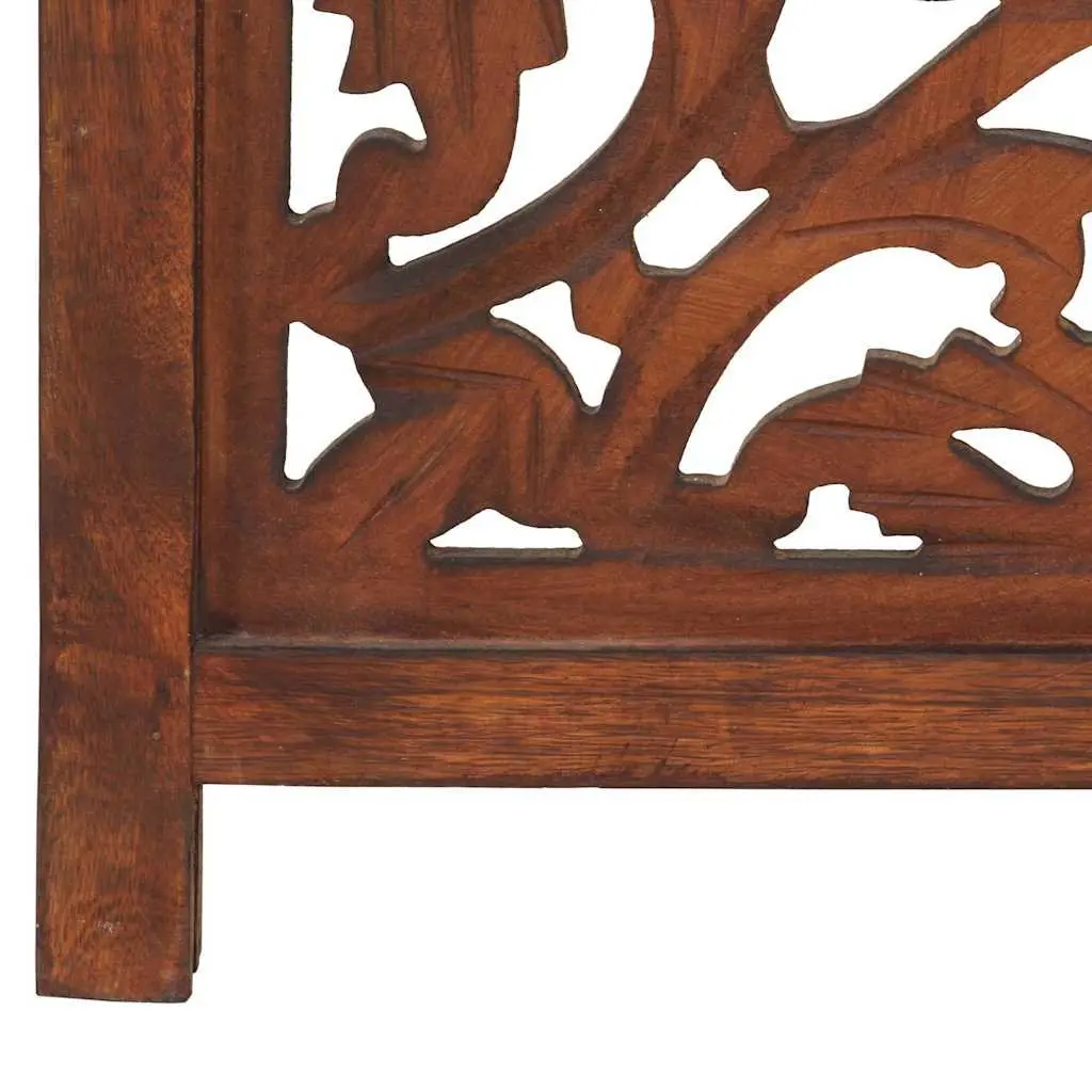 3 Panel Room Divider Hand Carved Solid Mango Wood Folding Privacy Screen Brown