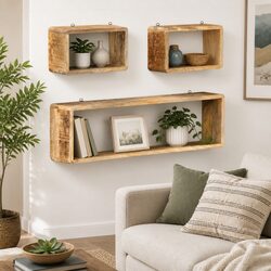 3-Piece Wall Cube Shelf Set in Brown Mango Wood