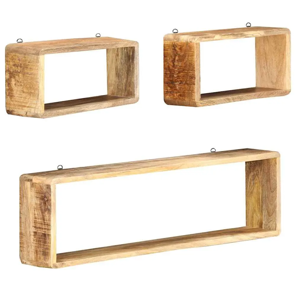 Wall Cube Shelf Set Solid Mango Wood 3 Piece Brown