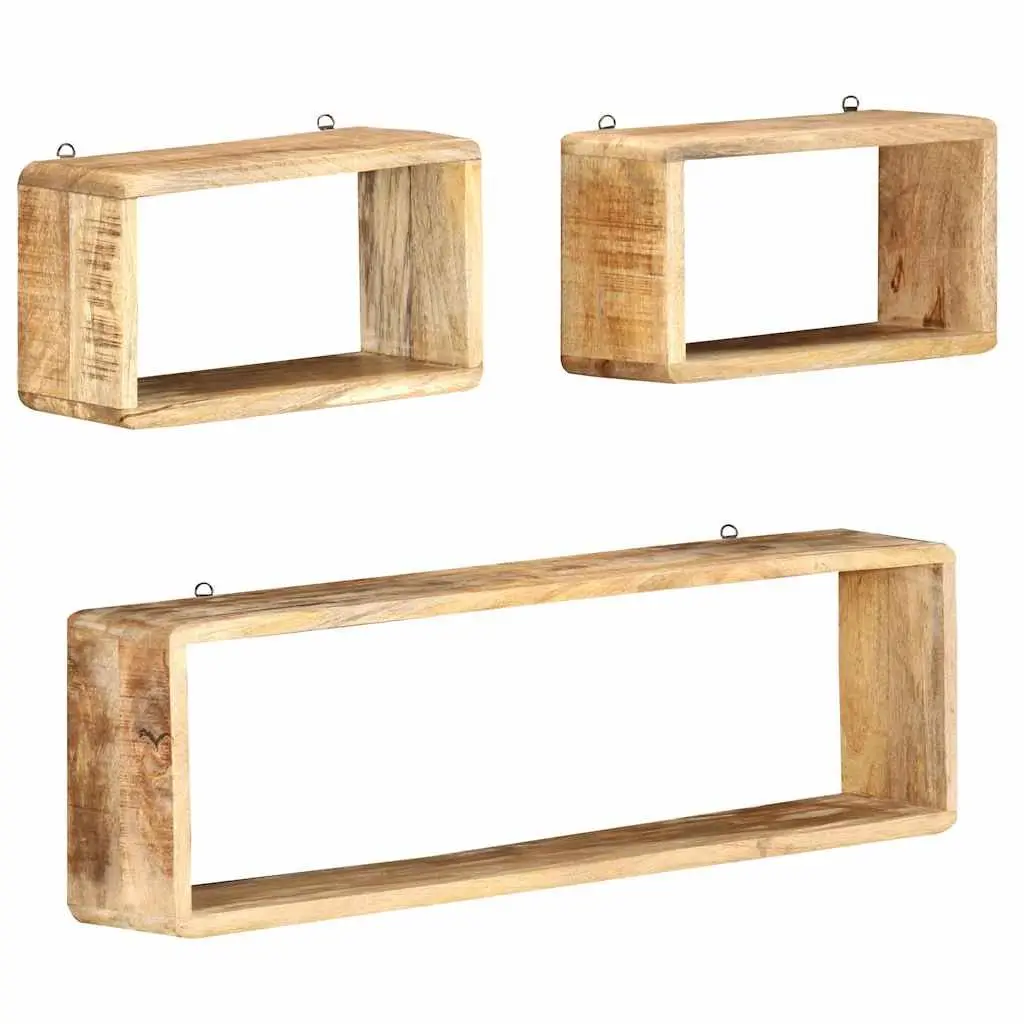 Wall Cube Shelf Set Solid Mango Wood 3 Piece Brown