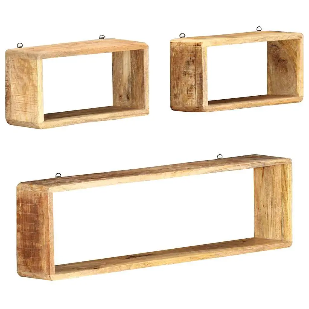 Wall Cube Shelf Set Solid Mango Wood 3 Piece Brown