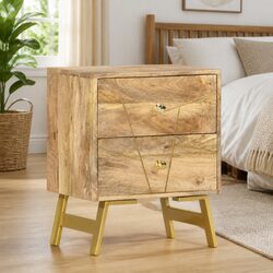 Bedside Cabinet 40x30x50 cm Solid Mango Wood Nightstand with 2 Drawers Storage