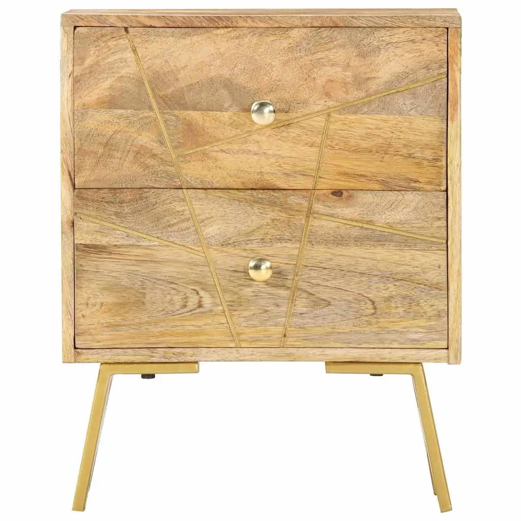 Mango Wood Nightstand 40x30x50cm Rustic Bedside Cabinet with 2 Drawers Storage Brown